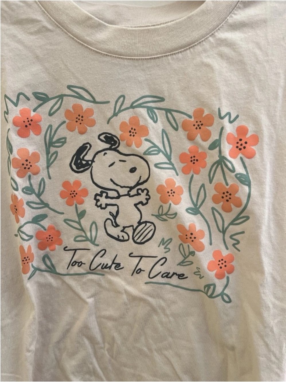 Peanuts Snoopy Flowers Too Cute To Care Women’s Crop T Shirt Size Sm